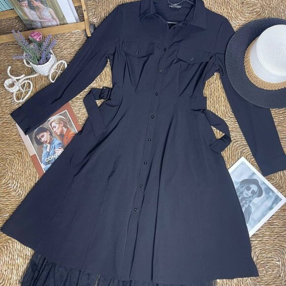 Dresses & Skirts - Long Sleeve Button Down Midi Dress with Belt